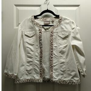 Chico's White Jean Jacket with Animal Print Trim